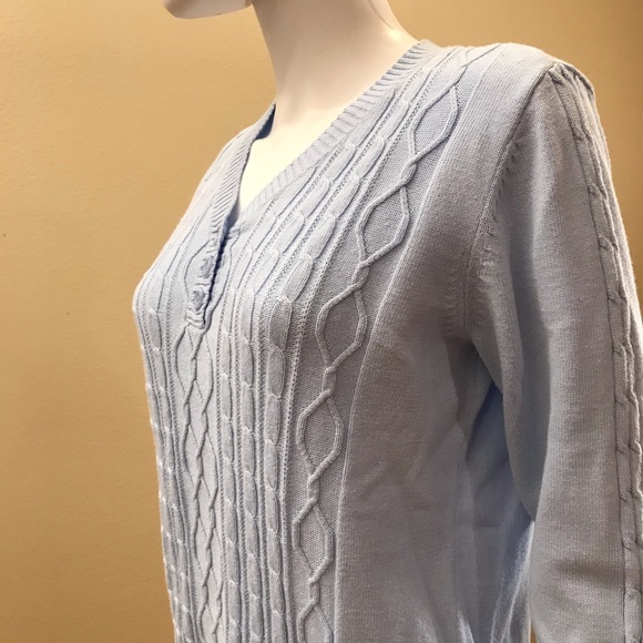 Karen Scott Knit Sweater Womens Size Medium Petite Blue Pullover V Neck Cotton - Picture 11 of 14